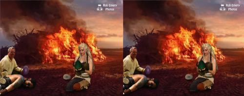Daenerys & Jorah at Drogo's funeral pyre
